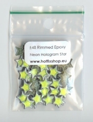 Silver Rimmed Epoxy Nailhead Star 8mm Hologram Neon Yellow