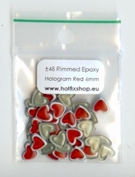 Silver Rimmed Epoxy Nailhead Heart 6mm Hologram Red