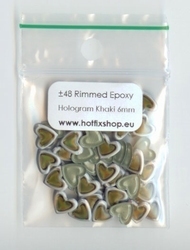 Silver Rimmed Epoxy Nailhead Heart 6mm Hologram Khaki