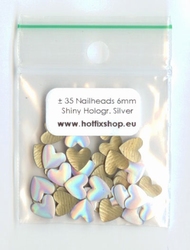 Shiny Hologram Silver nailhead heart 6x6mm